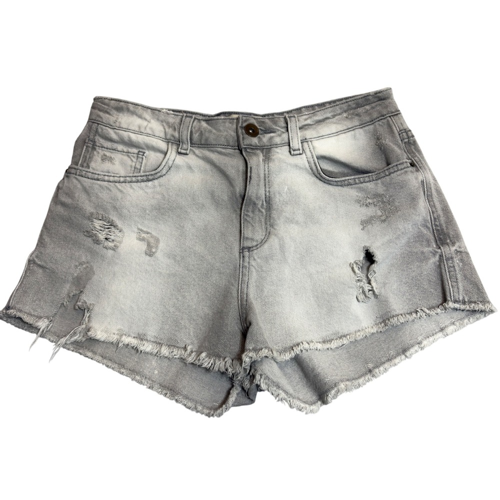 Zara Denim Shorts Women's 6 Grey Distressed Frayed Hem 21975 Basic Dept Grunge